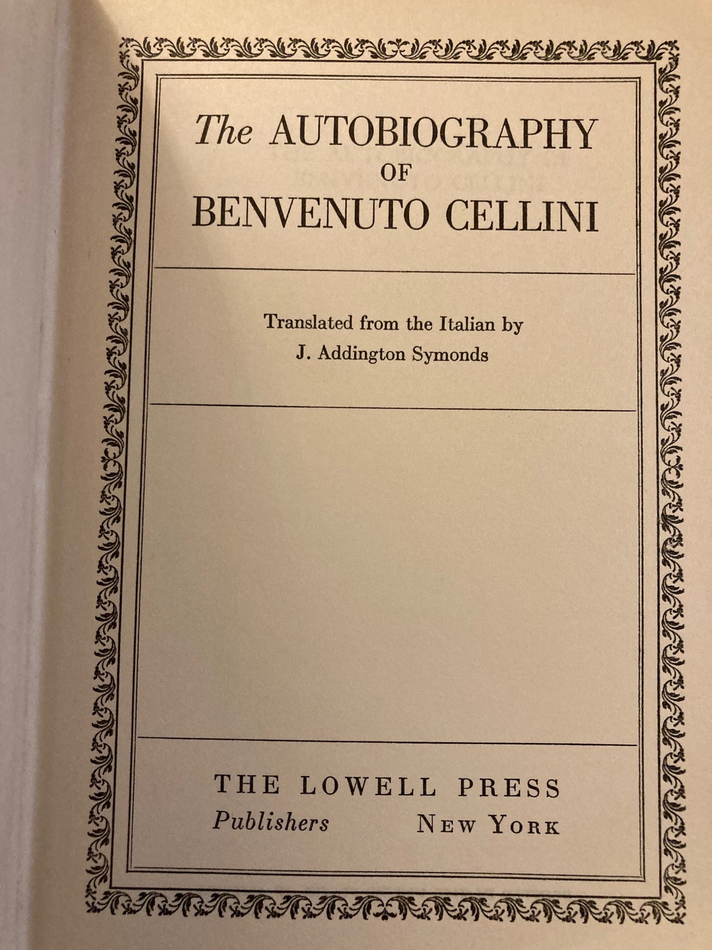 Autobiography of Benvenuto Cellini